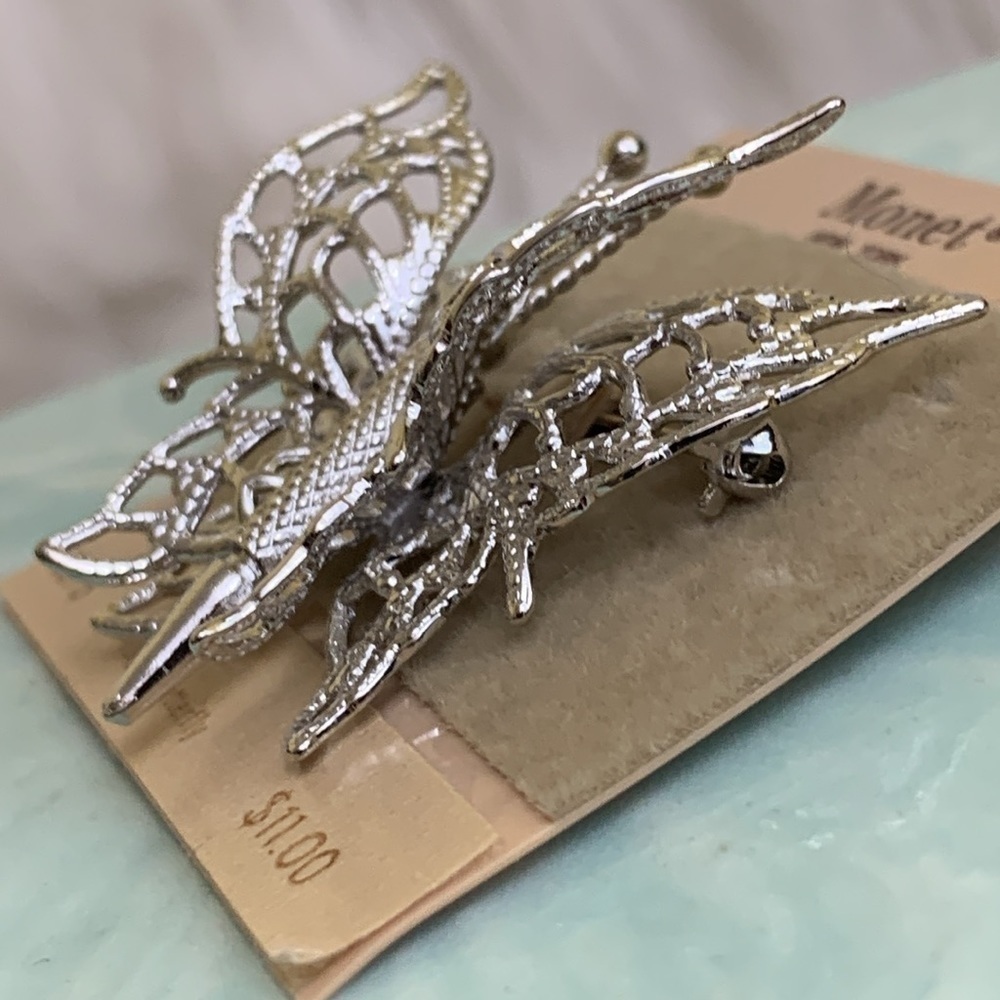 Monet | Vintage NWT Silver 3 D Butterfly Brooch Pin - Picture 7 of 11